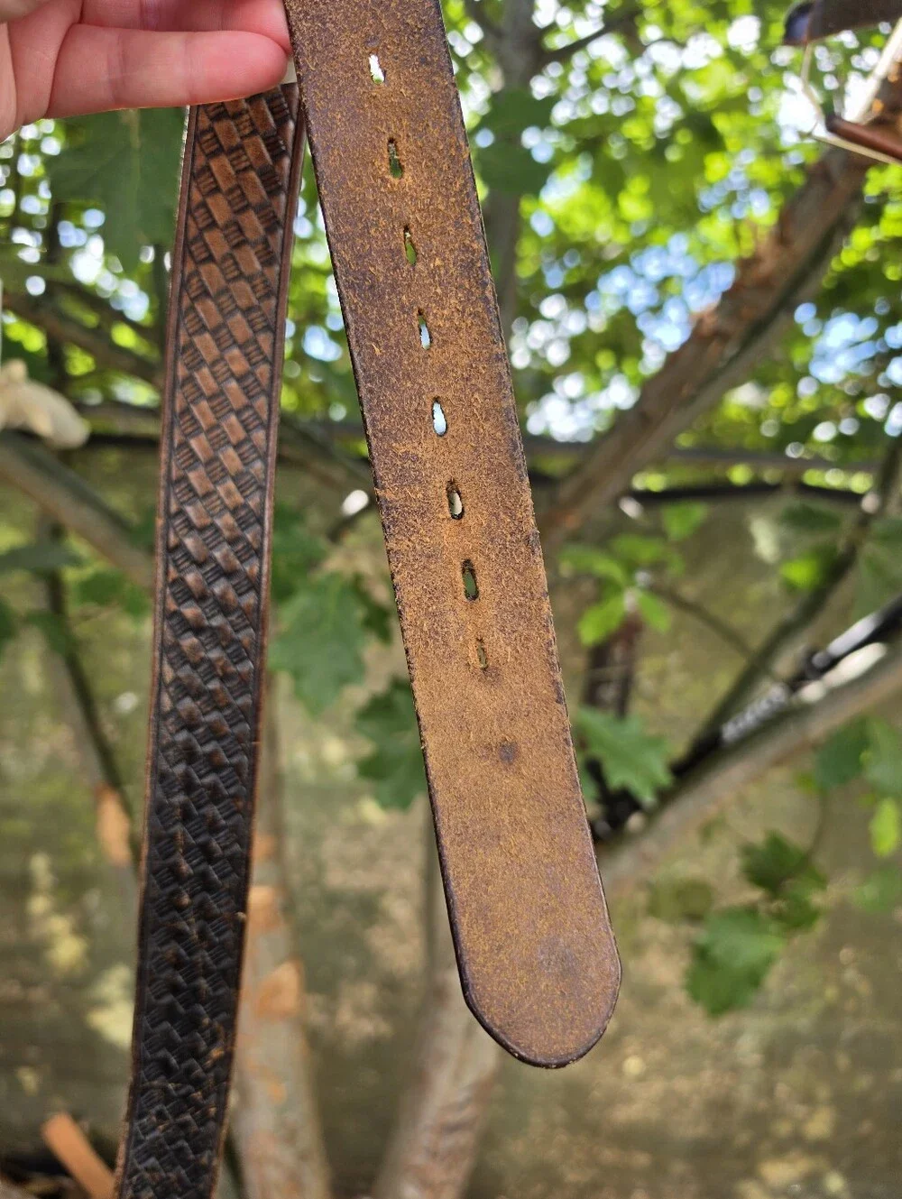 Vtg 70's 80's Brown Hand-Tooled Leather Belt Western Americana Rugged Workwear